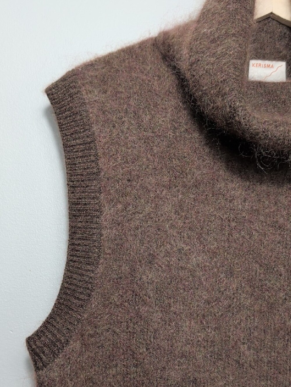 Kerisma Brown Mohair Sleeveless Turtleneck Sweater Vest Fuzzy OS Fall Autumn MED - Picture 5 of 16